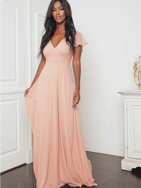 Lulus Heart of Passion Blush Pink Flutter Sleeve Lace-Up Dress NWT Sz XS